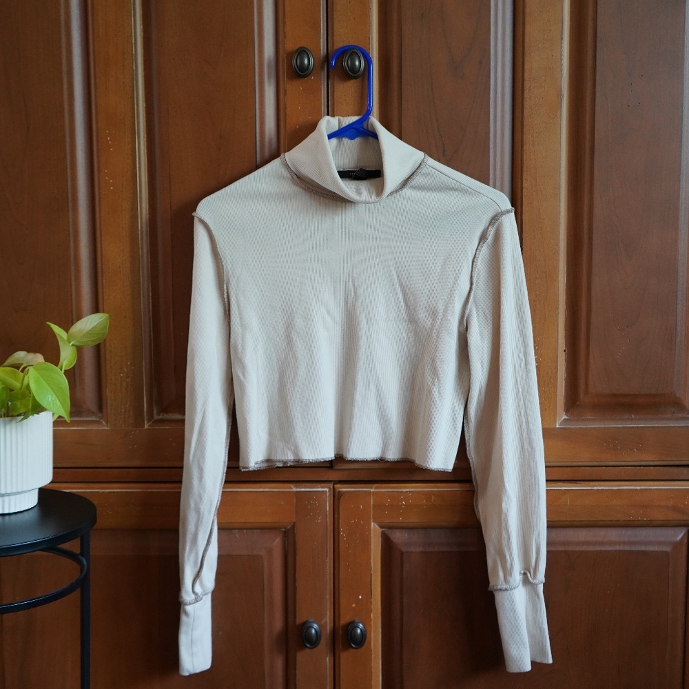 Beige Cropped Turtleneck Sweater